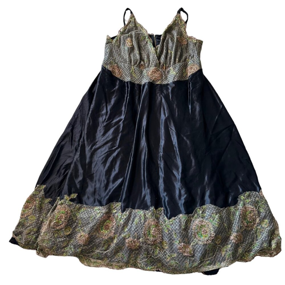 Gorgeous 3X custom made ball gown black satin and floral lace details.